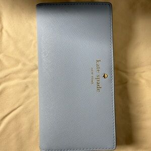 Kate Spade Sky Blue Clutch with Gold Accents